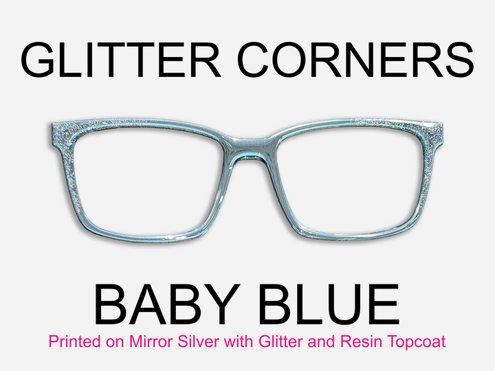 Baby Blue with Holographic Glitter Corners & Resin Topcoat Metal Topper