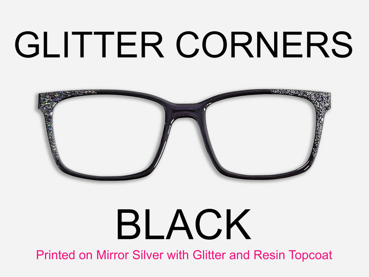 Black with Holographic Glitter Corners & Resin Topcoat Metal Topper
