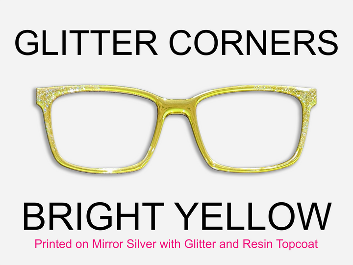 Bright Yellow with Holographic Glitter Corners & Resin Topcoat Metal Topper
