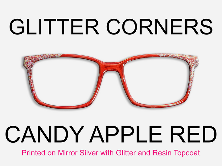 Candy Apple Red with Holographic Glitter Corners & Resin Topcoat Metal Topper