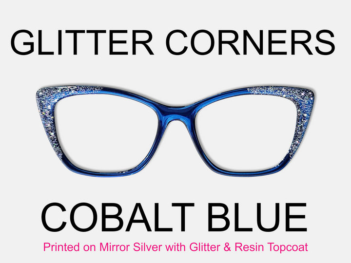 Cobalt Blue with Holographic Glitter Corners & Resin Topcoat Metal Topper