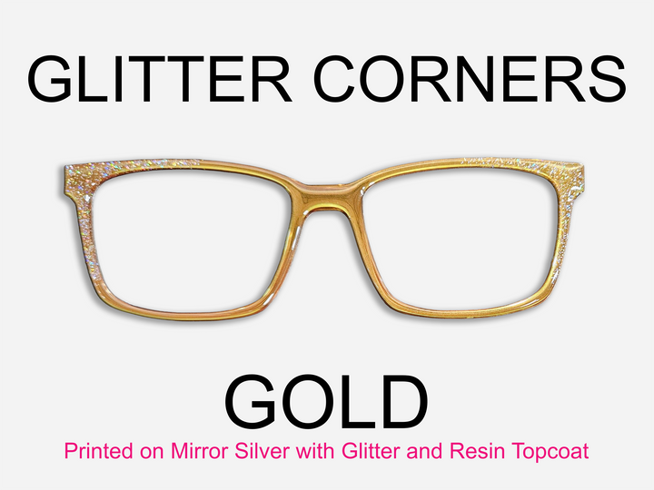 Gold with Holographic Glitter Corners & Resin Topcoat Metal Topper