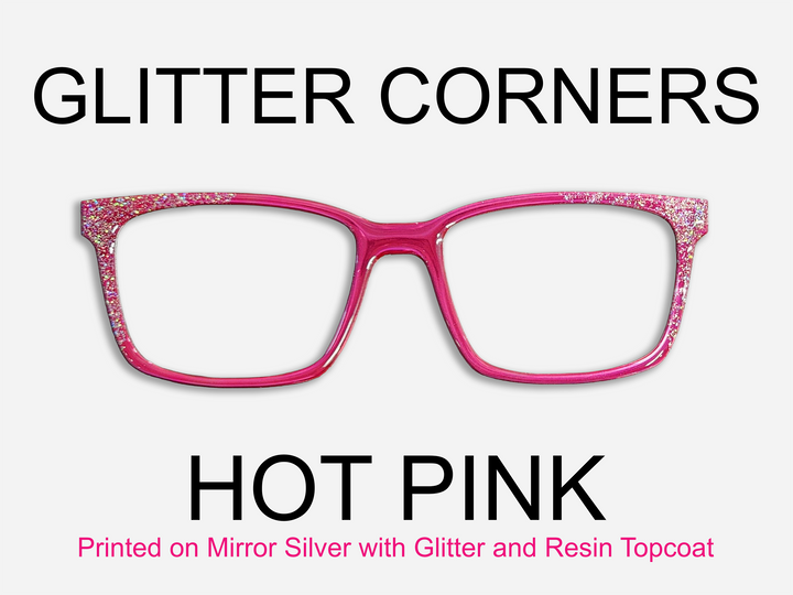 Hot Pink with Holographic Glitter Corners & Resin Topcoat Metal Topper