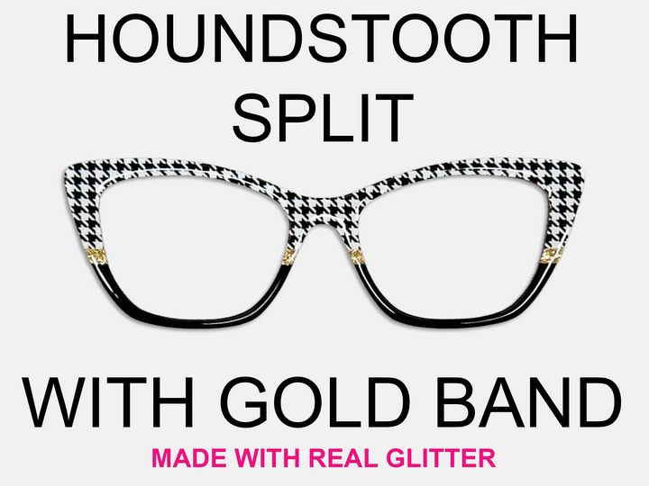 Black and White Houndstooth Split with Gold Glitter Band