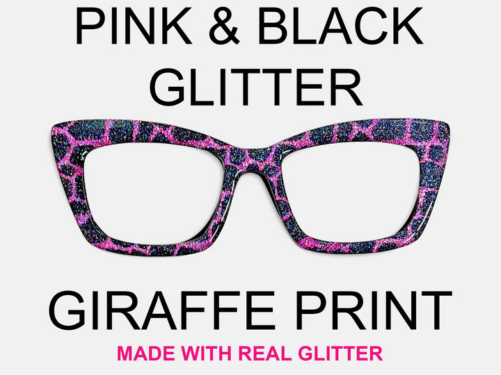 Pink & Black Glitter Giraffe Print Topper – Real Holographic Glitter