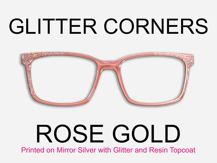 Rose Gold with Holographic Glitter Corners & Resin Topcoat Metal Topper