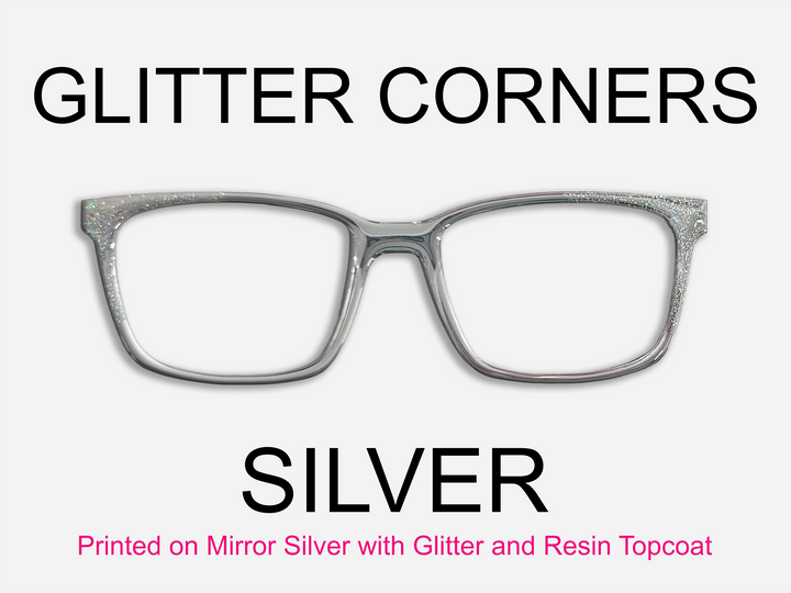Silver with Holographic Glitter Corners & Resin Topcoat Metal Topper