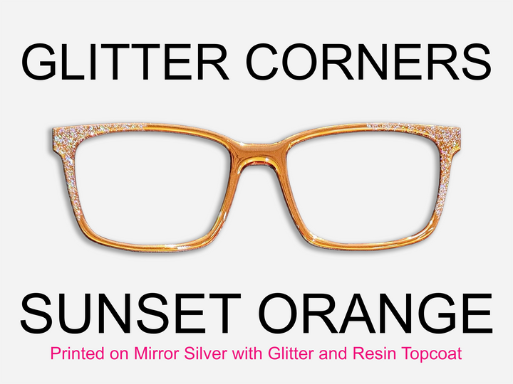 Sunset Orange with Holographic Glitter Corners & Resin Topcoat Metal Topper