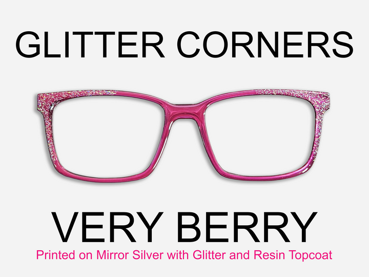 Very Berry with Holographic Glitter Corners & Resin Topcoat Metal Topper