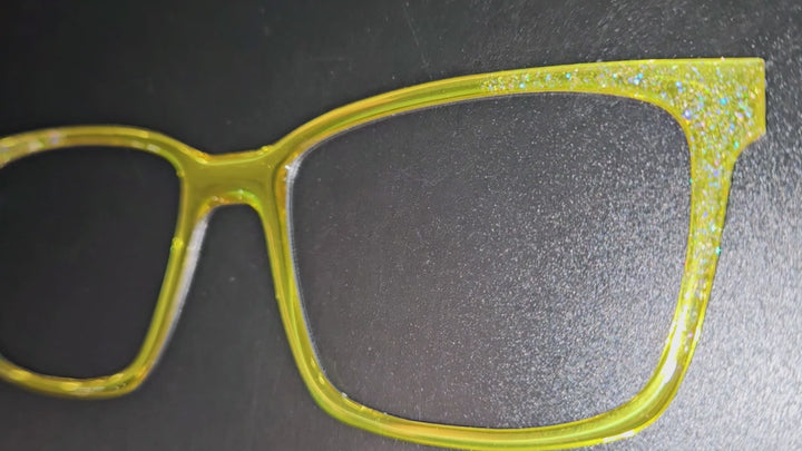 Bright Yellow with Holographic Glitter Corners & Resin Topcoat Metal Topper