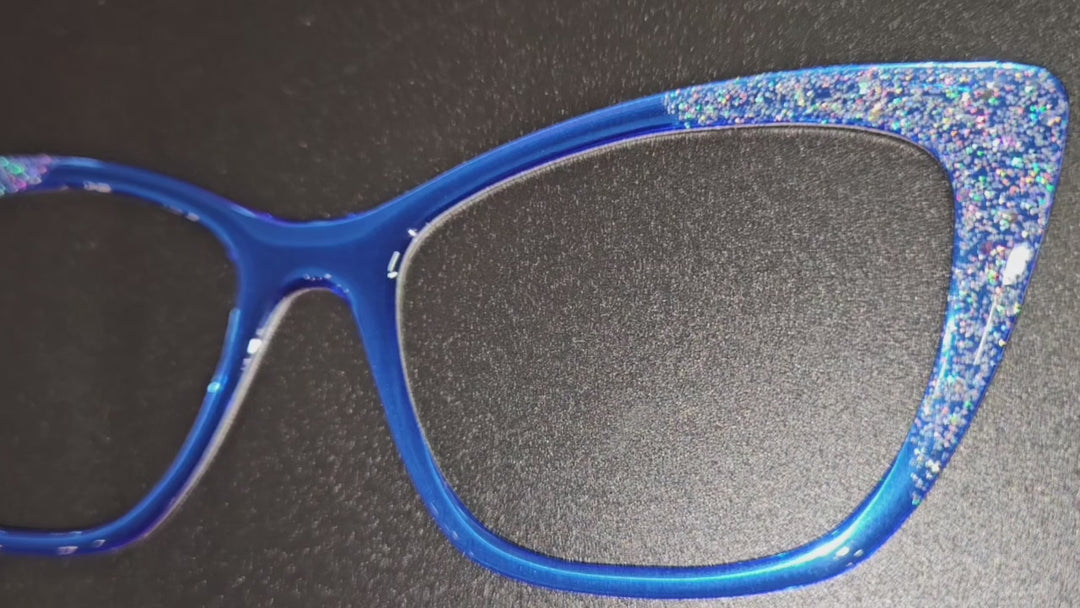 Cobalt Blue with Holographic Glitter Corners & Resin Topcoat Metal Topper