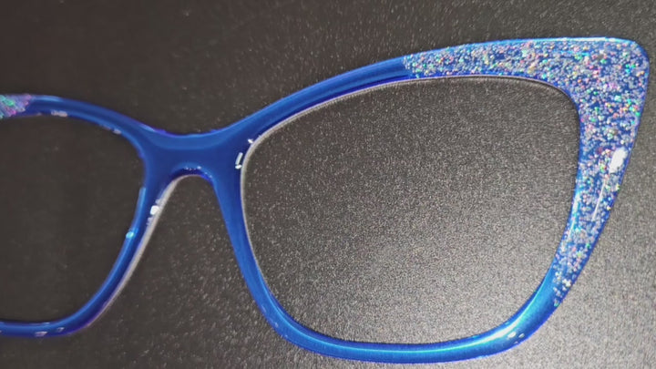 Cobalt Blue with Holographic Glitter Corners & Resin Topcoat Metal Topper