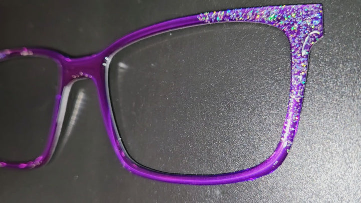 Royal Purple with Holographic Glitter Corners & Resin Topcoat Metal Topper