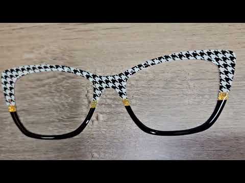 Black and White Houndstooth Split with Gold Glitter Band